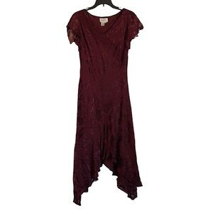 Adriana Papell Womens Dress Sz 8 Burgundy V-neck floral Flowy Whimsigoth Y2K